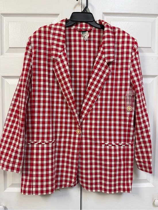 Unbranded Jackets & Blazers - Red & White Plaid Gingham Blazer 100% Cotton Jacket Women's Size XL NOS
